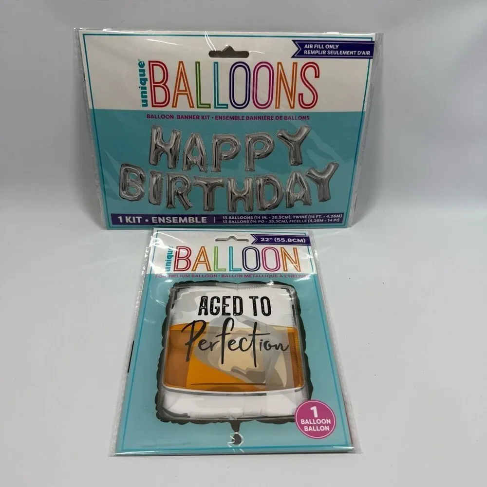 D37.  Party Decorations- 2 piece birthday age to perfection foil balloons